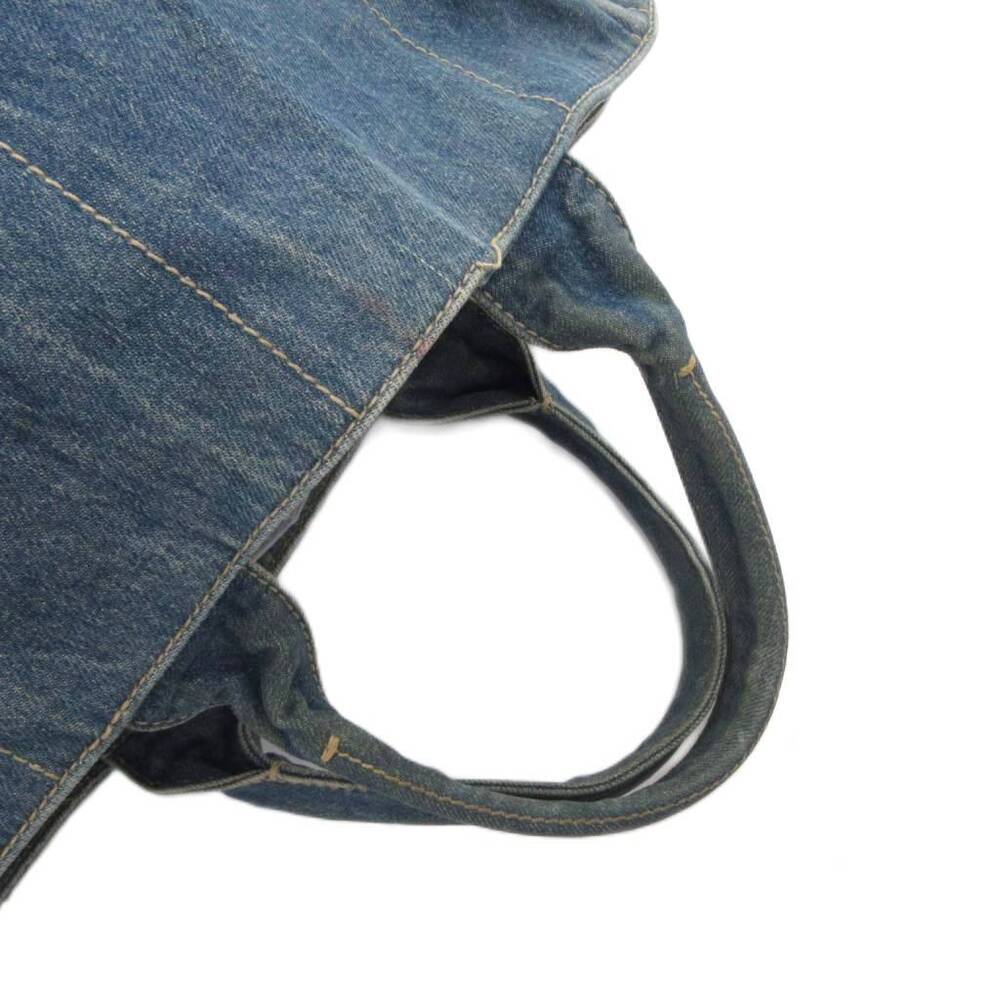 Prada Canapa Handbag Denim Tote Triangle Plate Indigo Blue FF - Picture 5 of 9